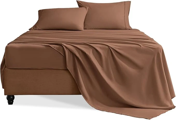 Easy-to-Use Queen Sheet Set 4 Pieces Hotel Luxury Soft Microfiber Queen Bed Sheets Set Up to 16 quot Deep Pockets Oeko-Tex Sheets with Elastic Breathable Wrinkle Brown Queen Enhanced