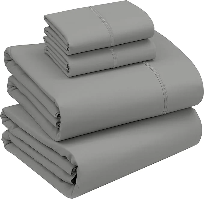 RUVANTI Cotton Sheets – Queen Size Percale Bedding Cooling amp Breathable Durable with a Crisp Soft amp Comfortable Feel 16 quot Deep Pocket 4-Piece Set Mist Grey First-Class