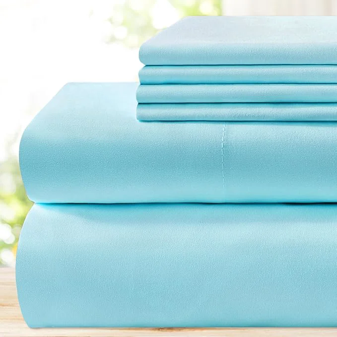 Smart BYSURE 6 Pieces Bed Sheets Set King Aqua Blue – Hotel Luxury Super Soft 1800 Thread Count Microfiber Sheets with Deep Pockets Wrinkle amp Fade Resistant Next-Generation