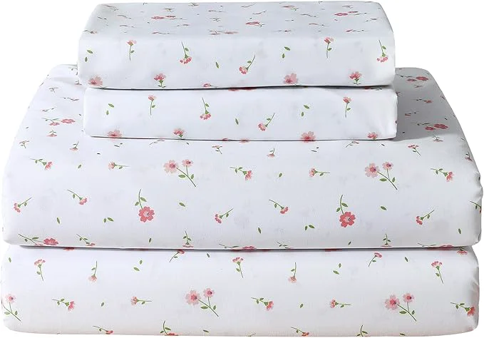 Practical Softan Pink Floral Queen Sheet Set Flower Bed Sheets Queen Size – 4 Piece Microfiber Patterned Fitted Bed Sheets with 15 quot Deep Pocket Cozy Cute Pink Flower Sheets and Pillowcase Set Comfortable