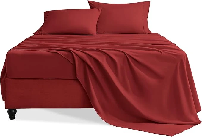 Organic Twin Sheets Set 3 Pieces Hotel Luxury Soft Microfiber Bed Sheets Set Up to 16 quot Deep Pockets Oeko-Tex Sheets with Elastic Breathable Wrinkle Wine Red Twin Flexible