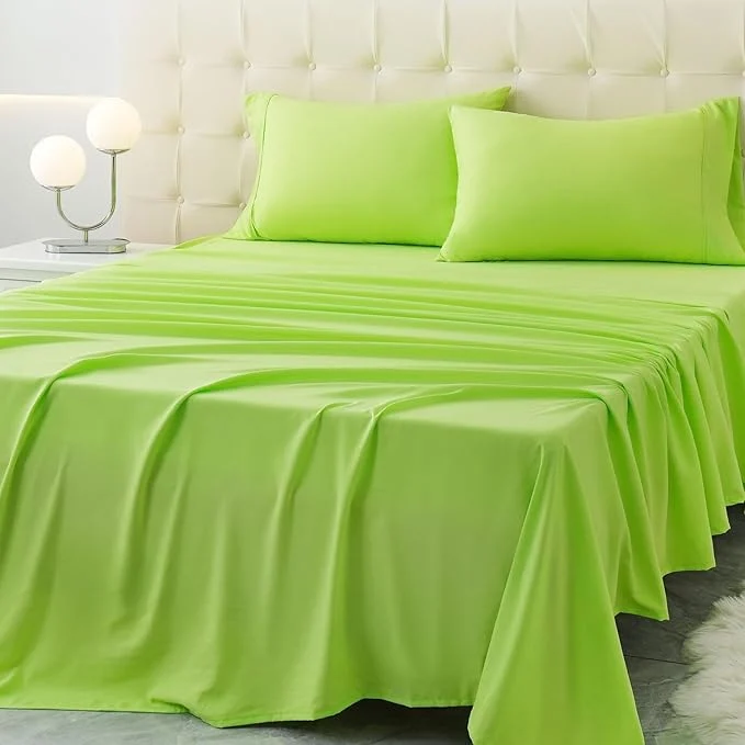 Original Twin Size Bed Sheet Set – 3 Piece Soft Microfiber Sheets with Deep Pockets Cooling Technology and Wrinkle- Pillowcase. Hotel-Quality Durable Bedding Sharp Green Fast