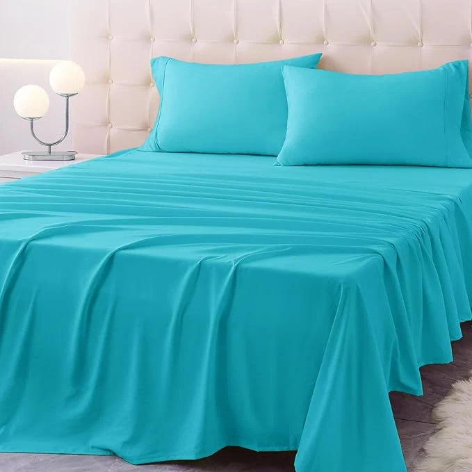 Verified California King Size Bed Sheet Set – 4 Piece Soft Microfiber Sheets with Deep Pockets Cooling Technology and Wrinkle- Pillowcase. Hotel-Quality Durable Bedding Capri Blue Green