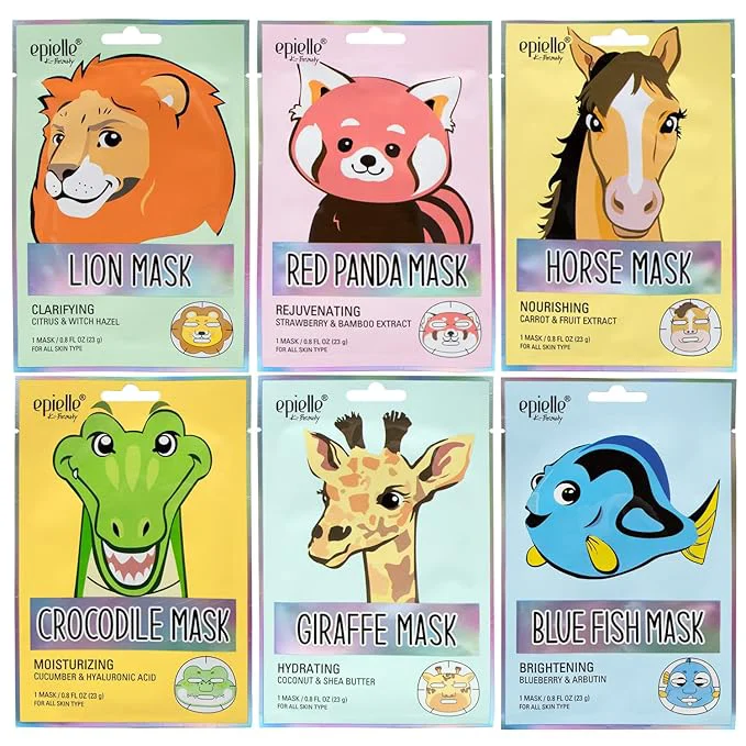 Elegant Epielle Character Face Mask Wild Kingdom 6 Pack Fun Effective Korean Skin Fine
