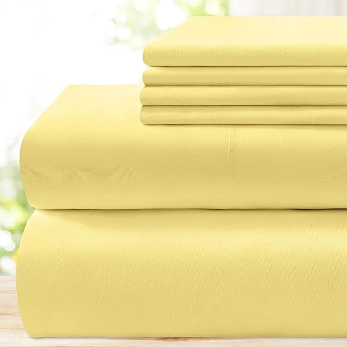 Carefully Designed BYSURE 6 Pieces Bed Sheets Set King Yellow – Hotel Luxury Super Soft 1800 Thread Count Microfiber Sheets with Deep Pockets Wrinkle amp Fade Resistant Safe