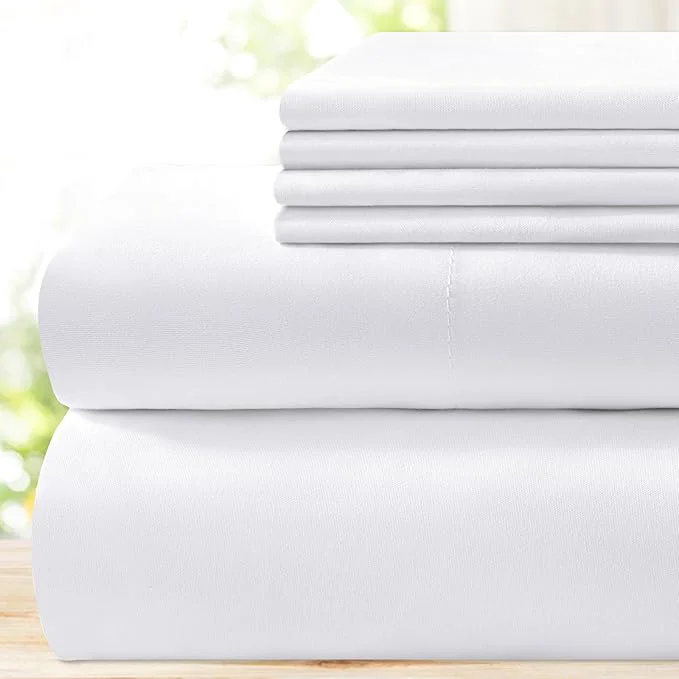 Exclusive BYSURE Hotel Luxury Bed Sheets Set 6 Piece Full White – Super Soft 1800 Thread Count Microfiber Sheets with Deep Pockets Wrinkle amp Fade Resistant Original