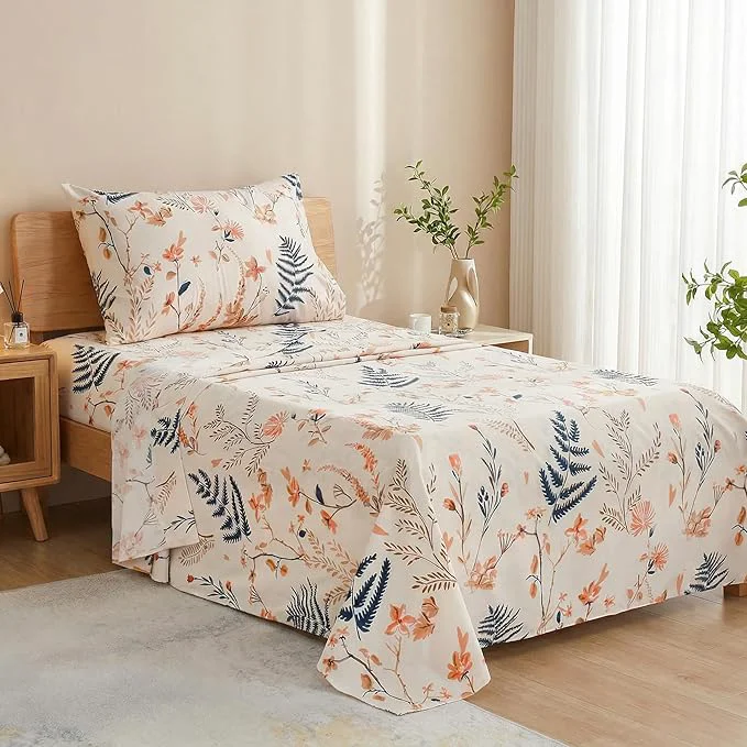 Comfortable JSD Boho Floral Printed Sheet Set Twin Size 3 Piece Soft Botanical Pattern Microfiber Sheets Extra Deep Pocket Next-Generation
