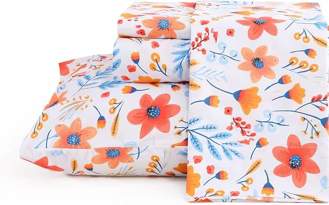Enhanced JSD Floral Printed Sheet Set Twin Size 3 Piece Flower Pattern Microfiber Bed Sheets Deep Pocket Lightweight