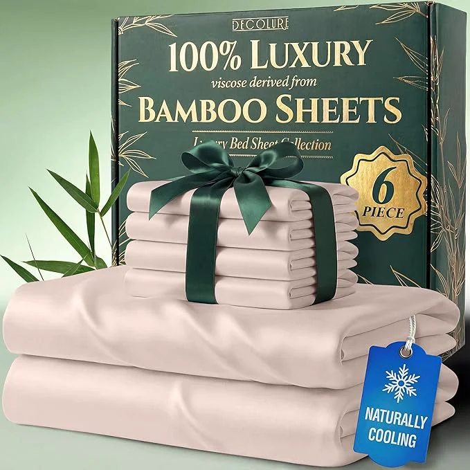 Certified DECOLURE Viscose Derived from Bamboo Sheets Full Size – Luxury 6 Pc Naturally Cooling Sheets Ultra Soft Bed Set – Deep 17 quot Pockets Durable Double Stitching Oeko Tex Standard Light Pink Effective