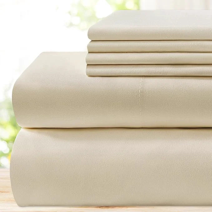 Crafted BYSURE 6 Pieces Bed Sheets Set Queen Cream Beige – Hotel Luxury Super Soft 1800 Thread Count Microfiber Sheets with Deep Pockets Wrinkle amp Fade Resistant Environmentally Friendly