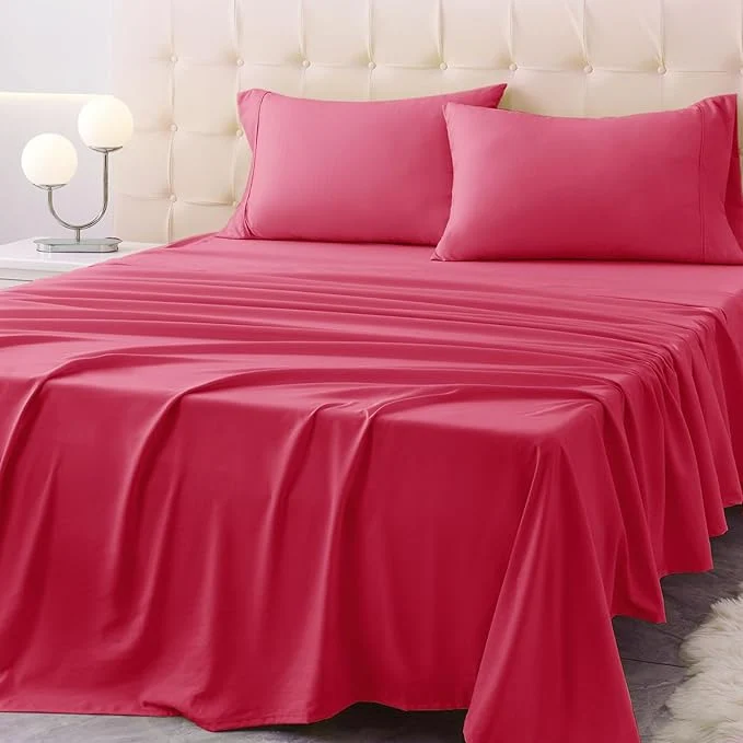 Smooth King Size Bed Sheet Set – 4 Piece Soft Microfiber Sheets with Deep Pockets Cooling Technology and Wrinkle- Pillowcase. Hotel-Quality Durable Bedding Viva Magenta Advanced