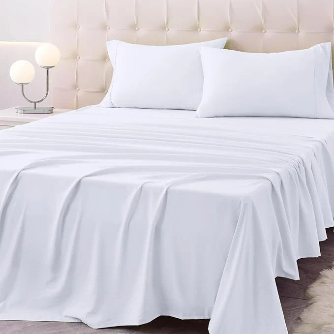 Contemporary Twin Size Bed Sheet Set – 3 Piece Soft Microfiber Sheets with Deep Pockets Cooling Technology and Wrinkle- Pillowcase. Hotel-Quality Durable Bedding Brilliant White Artisan