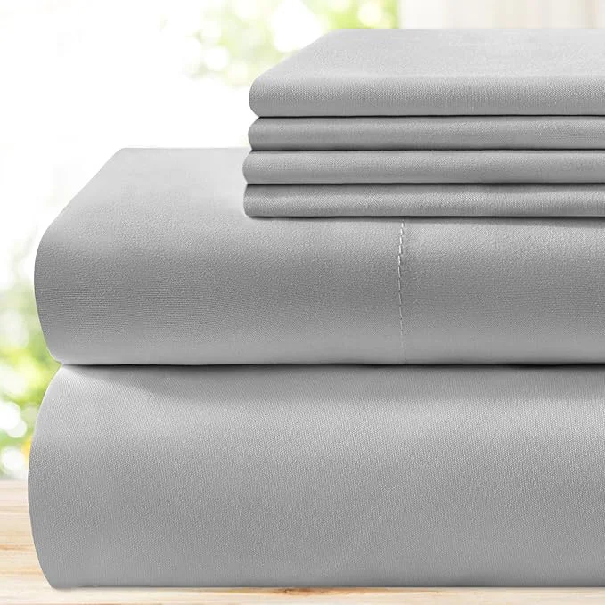 Sustainable BYSURE Hotel Luxury Bed Sheets Set 4 Pieces California King Light Gray – Super Soft 1800 Thread Count Microfiber Sheets with Deep Pockets Wrinkle amp Fade Resistant Clean