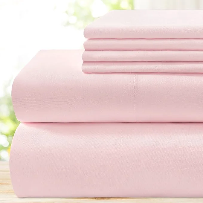 World-Class BYSURE 4 Pieces Bed Sheets Set Twin XL Light Pink – Super Soft 1800 Thread Count Microfiber Sheets with Deep Pockets Wrinkle amp Fade Resistant Top-Quality