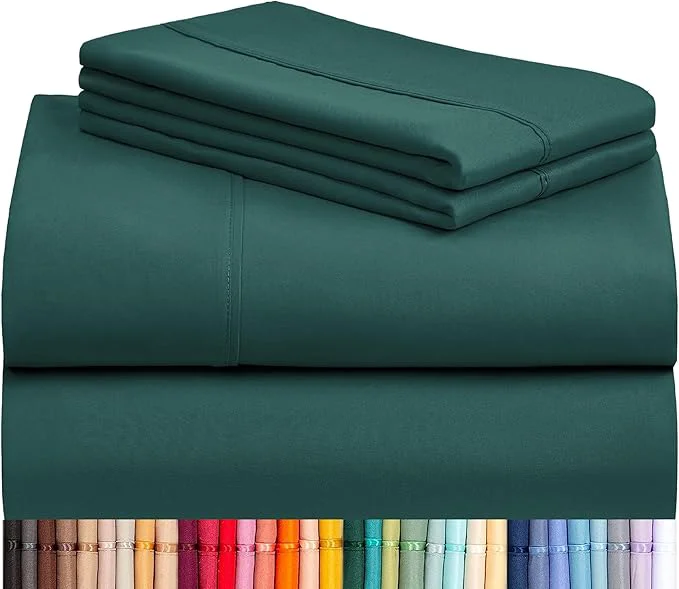 Expertly Made LuxClub 4 PC King Sheet Set Breathable Luxury Bed Sheets Deep Pockets 18 quot Wrinkle Cooling Bed Sheets Machine Washable Hotel Bedding Silky Soft – Emerald King Selected
