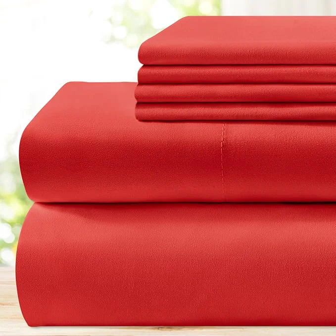 Fast BYSURE 6 Pieces Bed Sheets Set Queen Cherry Red – Hotel Luxury Super Soft 1800 Thread Count Microfiber Sheets with Deep Pockets Wrinkle amp Fade Resistant Efficient