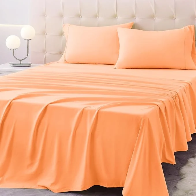 Flexible Twin XL Size Bed Sheet Set – 3 Piece Soft Microfiber Sheets with Deep Pockets Cooling Technology and Wrinkle- Pillowcase. Hotel-Quality Durable Bedding Peach Fuzz Verified