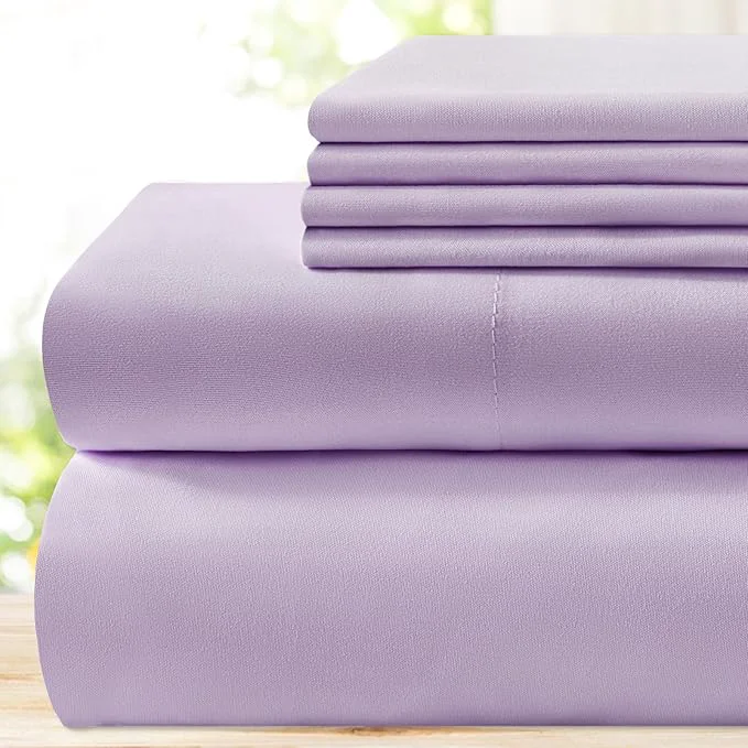 Contemporary BYSURE 6 Pieces Bed Sheets Set Queen Lavender – Hotel Luxury Super Soft 1800 Thread Count Microfiber Sheets with Deep Pockets Wrinkle amp Fade Resistant Breathable