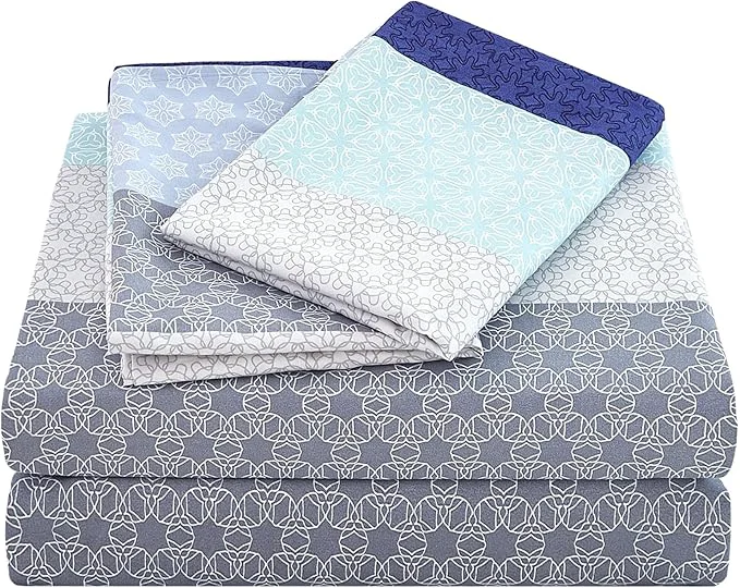 Trendy JSD Striped Sheet Set Cal King 4 Piece Soft Printed Microfiber Sheet Set Extra Deep Pocket Quality
