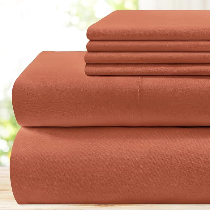 Expertly Made BYSURE 6 Pieces Bed Sheets Set King Terracotta – Hotel Luxury Super Soft 1800 Thread Count Microfiber Sheets with Deep Pockets Wrinkle amp Fade Resistant High-Quality