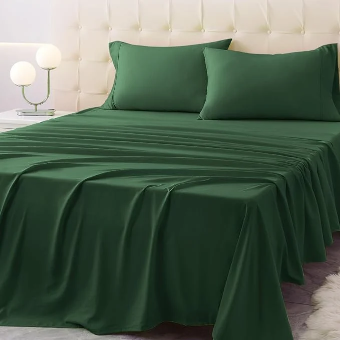 Superior California King Size Bed Sheet Set – 4 Piece Soft Microfiber Sheets with Deep Pockets Cooling Technology and Wrinkle- Pillowcase. Hotel-Quality Durable Bedding Eden Green Authentic