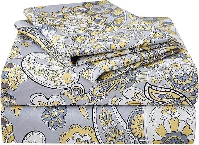 Contemporary JSD Paisley Sheet Set Full Size 4 Piece Retro Pattern Microfiber Bedding Sheets Extra Deep Pocket Original