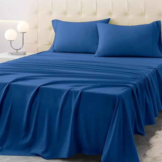 Convenient Queen Size Bed Sheet Set – 4 Piece Soft Microfiber Sheets with Deep Pockets Cooling Technology and Wrinkle- Pillowcase. Hotel-Quality Durable Bedding Prussian Blue Artisan
