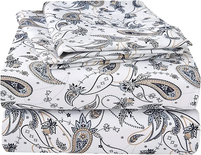 High-End JSD Grey Paisley Printed Sheet Set Cal King 4 Piece Soft Retro Pattern Microfiber Sheets Extra Deep Pocket Unique