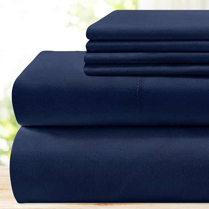 Advanced BYSURE 6 Pieces Bed Sheets Set Full Blue Navy – Hotel Luxury Super Soft 1800 Thread Count Microfiber Sheets with Deep Pockets Wrinkle amp Fade Resistant Premium Material