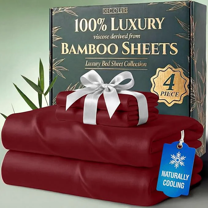 Green DECOLURE Viscose Derived from Bamboo Sheets Twin Size – Luxury 4 Pc Naturally Cooling Sheets Ultra Soft Bed Set – Deep 17 quot Pockets Durable Double Stitching Oeko Tex Standard Burgundy Prestigious