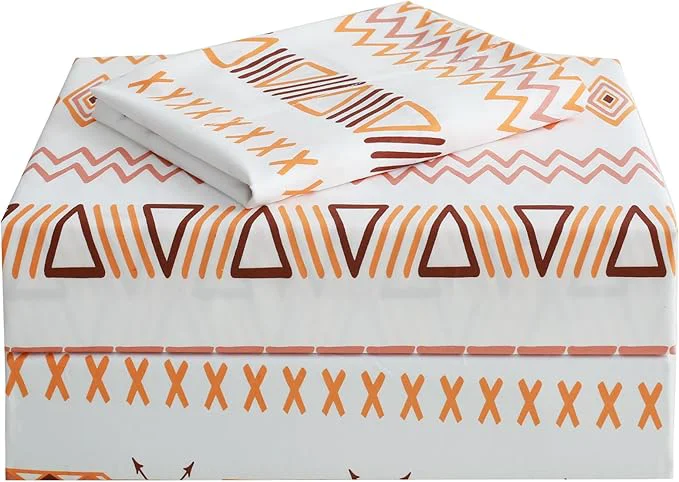 Unique JSD Orange Boho Sheet Set Twin Size Soft Geometric Printed Microfiber Sheets Extra Deep Pocket Wrinkle Artisan