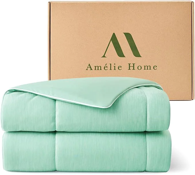 Safe Amélie Home Cooling Comforter King Size Dual-Sided Lightweight Cooling Blanket for Hot Sleepers Q-Max 0.43 Breathable Cooling Quilt for Night Sweats 106 quot x 90 quot Heather Mint Green Flexible