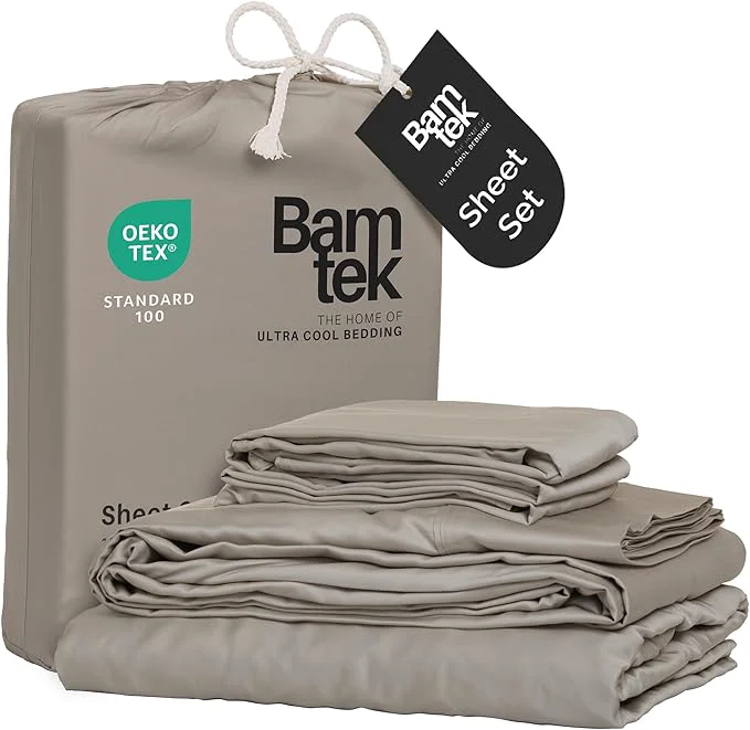 Pure Viscose Bamboo Sheets King Size 4PC Set – Cooling Sheets for Hot Sleepers with Moisture Wicking Technology – Silky Soft 18 Inch Deep Pocket – Sand 76 quot x 80 quot Premium Material