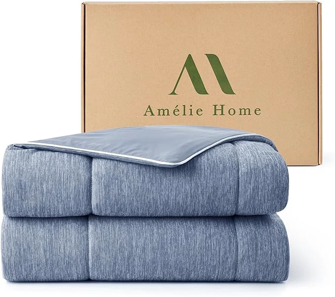 Advanced Amélie Home Cooling Comforter Twin Size Dual-Sided Lightweight Cooling Blanket for Hot Sleepers Q-Max 0.43 Breathable Cooling Quilt for Night Sweats 68 quot x 90 quot Heather Denim Blue Fast