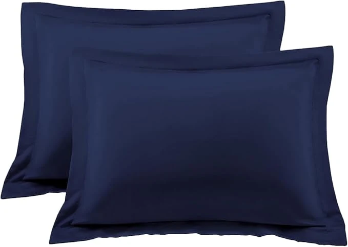 Pure Standard Pillow Shams Set of 2 Navy Blue Pillow Shams Standard Size 20×26 Pillow Covers Egyptian Cotton 600 Thread Count Soft Skin Friendly Cushion Cover Cases Decorative Pillow Shams for Bed Prestigious