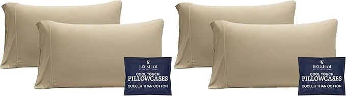 Recyclable Beckham Hotel Collection Cooling Pillowcases for Hot Sleepers King Size Cool Touch Pillow Cases Buttery Soft Hair amp Skin Friendly Sand 4 Pieces Eco-Friendly