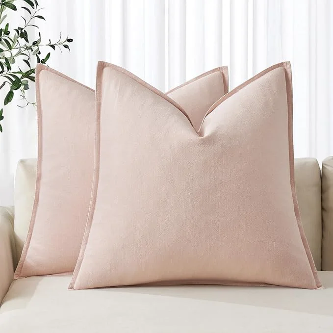 Exceptional MIULEE Decorative Linen Pillow Covers 20×20 Inch Light Pink Boho Farmhouse Sophisticated