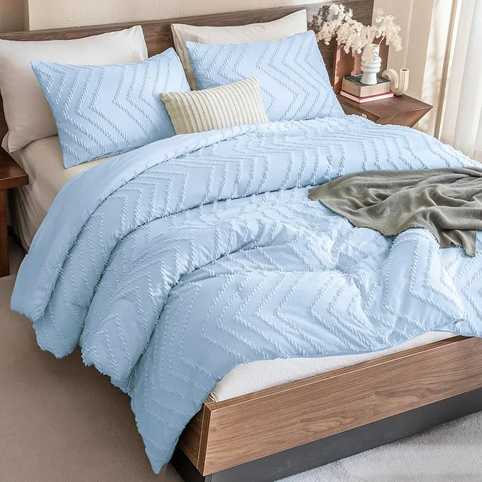 Solid Andency Light Blue Comforter Set Queen Size Boho Soft Warm Tufted Bedding Easy-to-Use