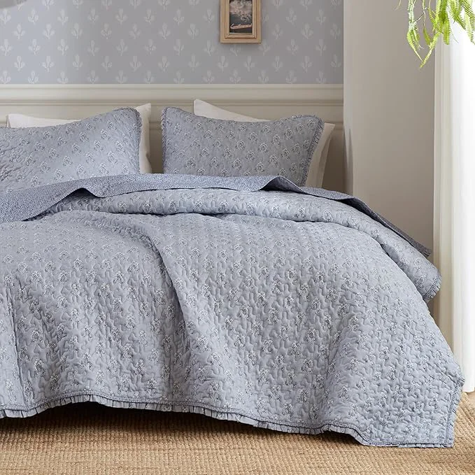 Fashionable Madison Park Vintage Floral Quilt Set Queen Size Reversible Bedding Contemporary