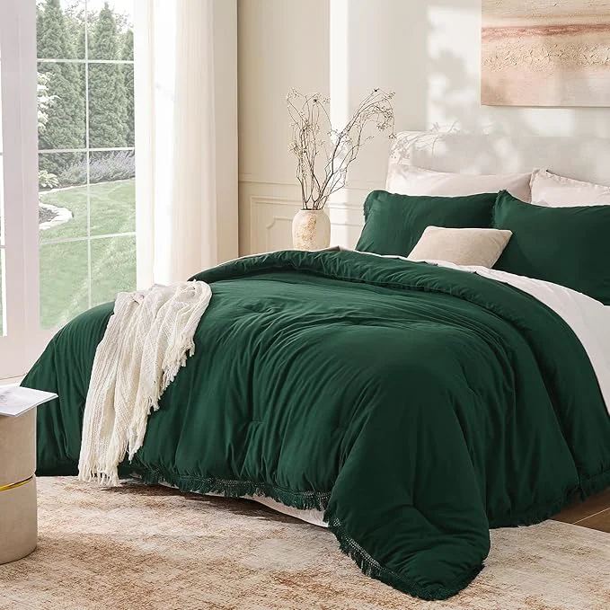 Expertly Made Andency Dark Emerald Green Comforter Set King Size 3 Pieces Boho Lightweight Professional
