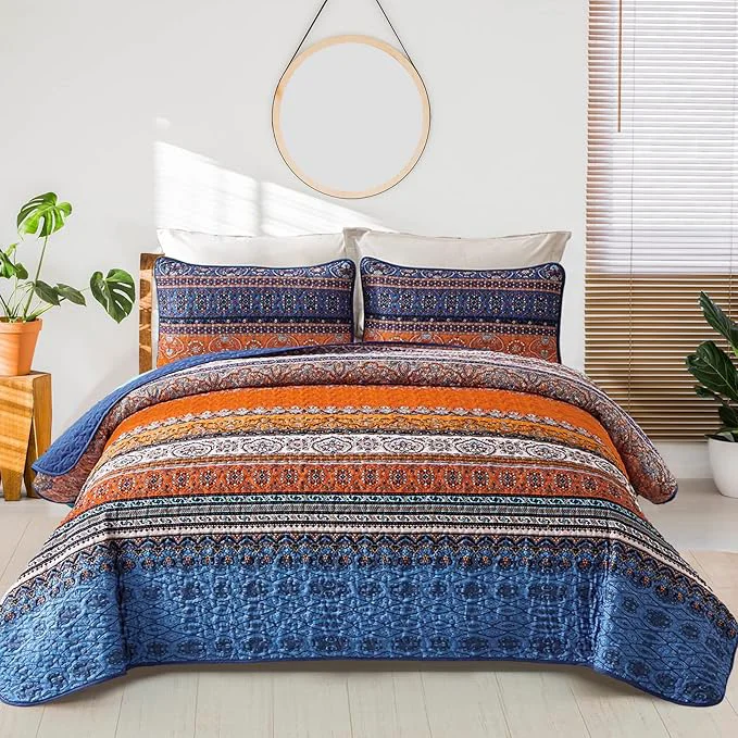 Minimalist WONGS BEDDING Boho Fall Queen Quilt Set Lightweight Microfiber Bed Decor Exclusive