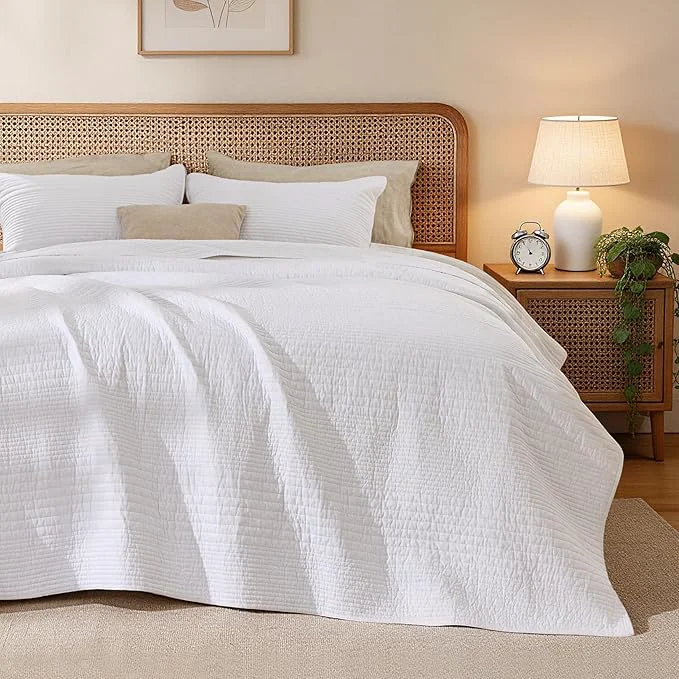 Quality Love’s cabin Queen Size Cotton Quilt Set Cotton Fabric Striped Textured Relaxed