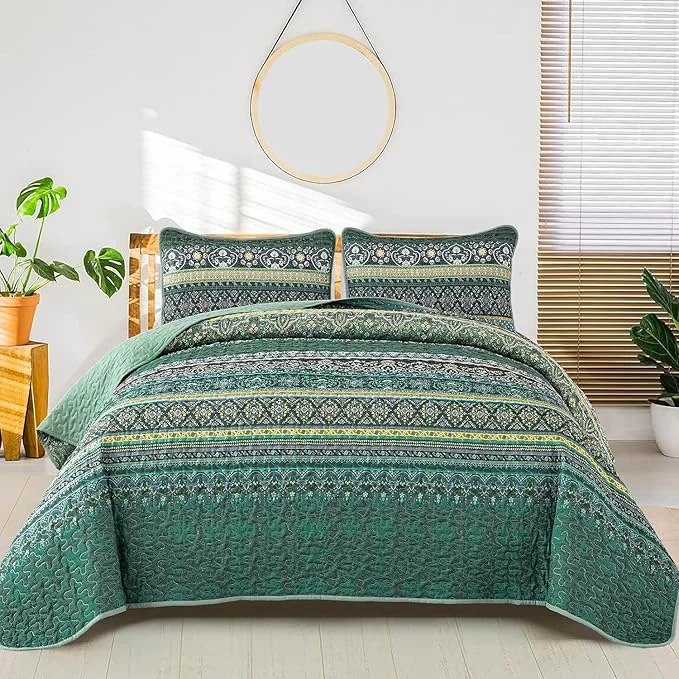 Smart WONGS BEDDING Boho Quilt Full Size Lightweight Microfiber Bed Decor Bedspread Premium Material