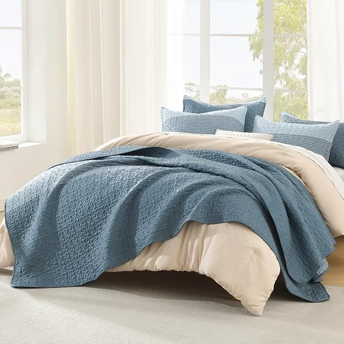 Natural Litanika California King Quilt Set Blue Linen Selected