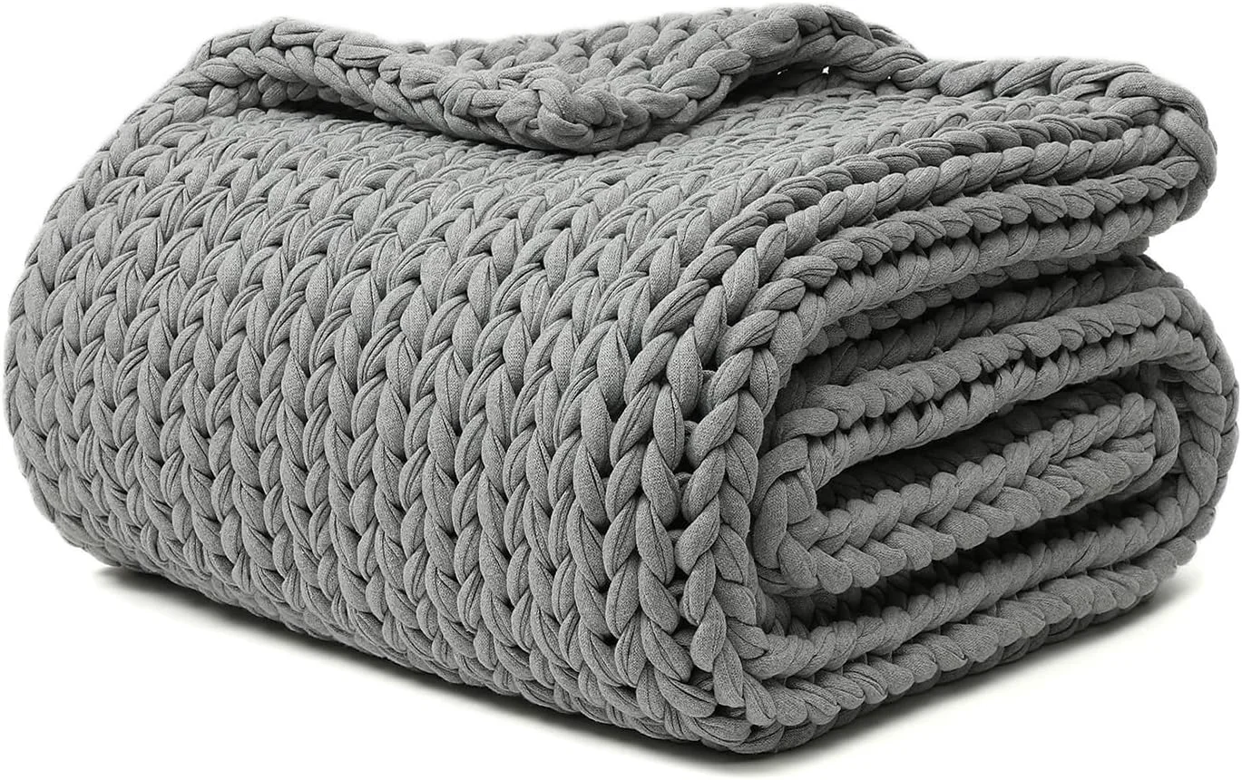 Comfortable YnM Cotton Weighted Blanket Handmade Chunky Knitted Throw No fillers Recyclable