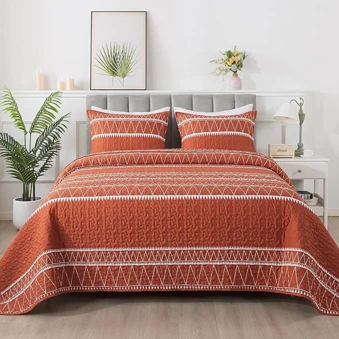 Classic Andency Terracotta California King Quilt Set 3 Pieces Boho Lightweight Soft Traditional