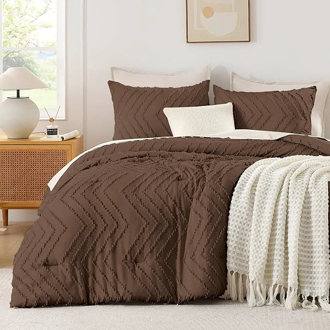 Solid Andency Brown Comforter Set King Size Boho Soft Warm Tufted Bedding Comforter Traditional