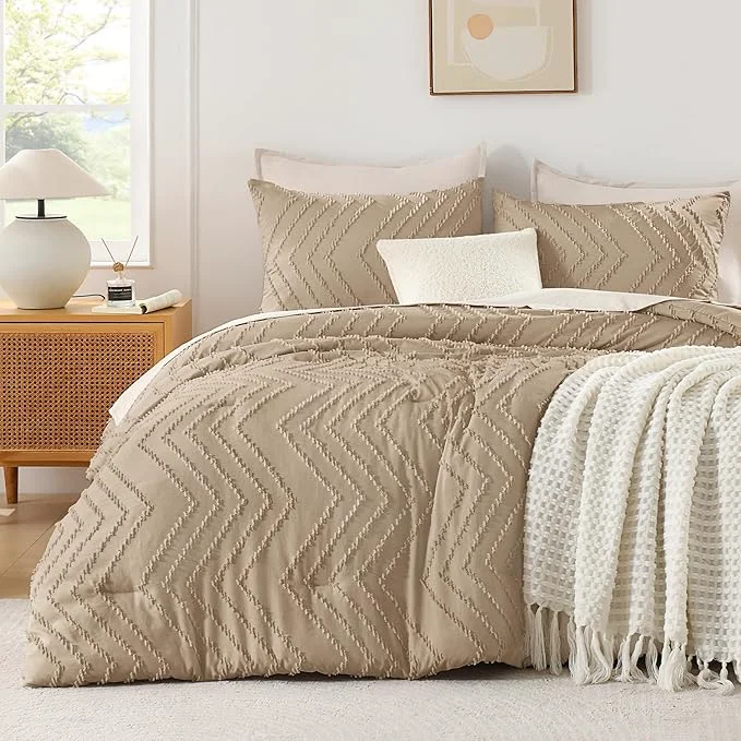 Excellent Andency Taupe Comforter Set Queen Size Boho Soft Warm Tufted Bedding Comforter Sustainable