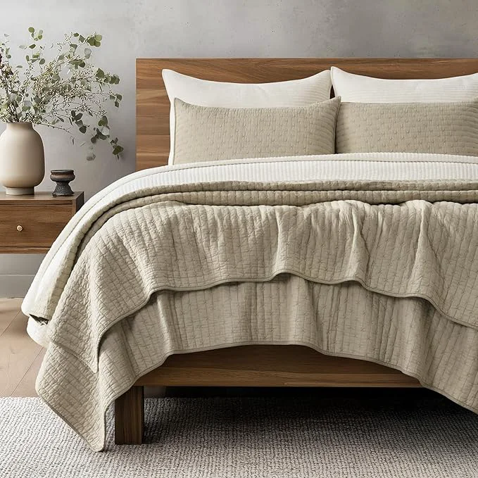 Official EVERGRACE Cross Stitch Pre-Washed Cotton Quilt Bedding Set Queen Size Pure