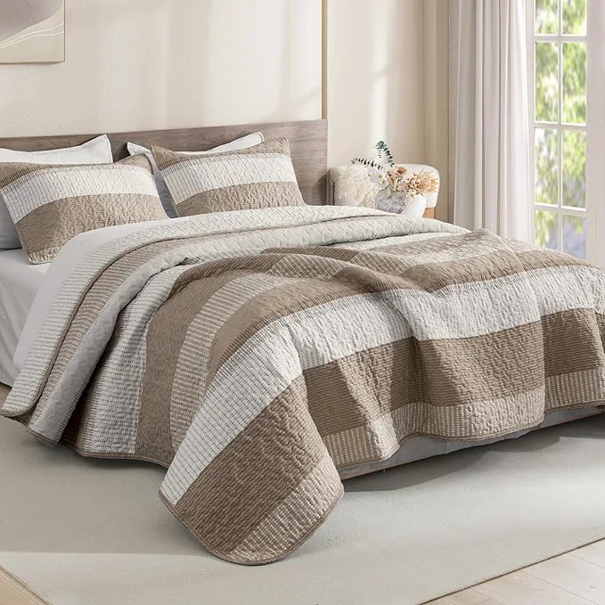 Fashionable Litanika Quilt King Size Hazel Stripe Patchwork Summer Bedspread Coverlet 3 Stylish